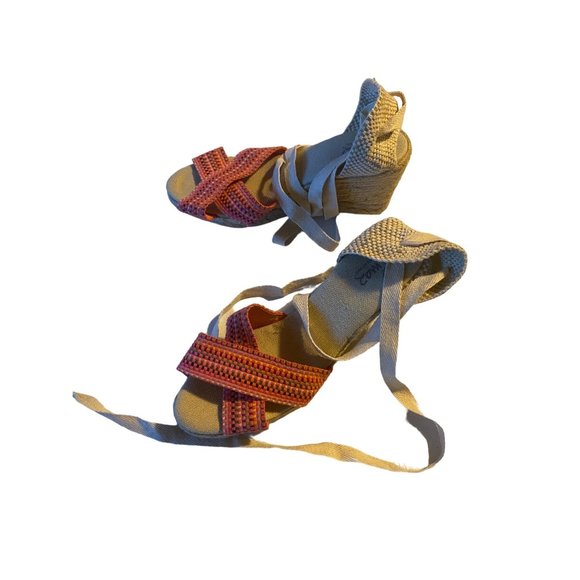 Pima 2 wedge espadrille ankle wrap pink multicolor polkadot sandals size - Picture 11 of 11